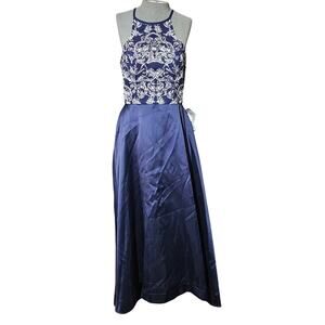 Blue Glitter Halter High Low Dress Size 11 New with Tags
